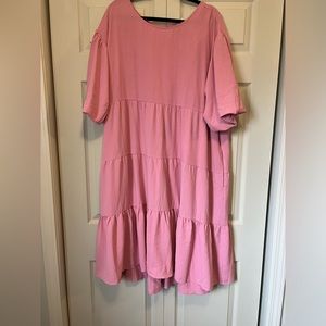 Oddy pink tiered, puff sleeved dress. 1XL